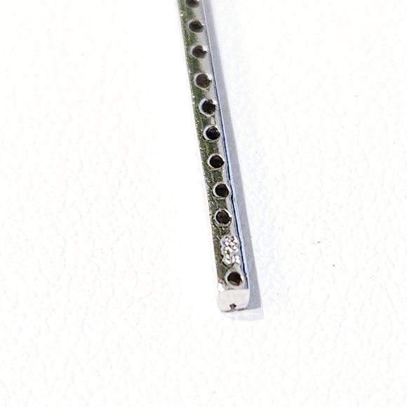 White Diamond Paved Vertical Bar Pendant Sterling Silver 925 Sparkly Pendant - Picture 8 of 11